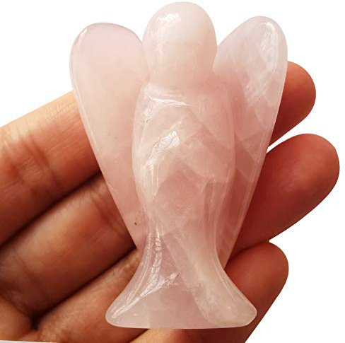 Lovionus89 Naturale Quarzo rosa Statua dell'Angelo Custode, Figure in Pietra Intagliata a Mano con Cristalli Curativi per la Borsa, Decorazione, 5 CM