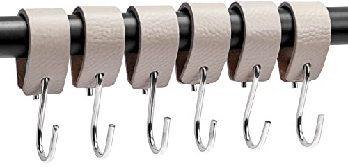 Brute Strength S-Haken mit Lederschlaufe 12,5 x 2,5 cm Hellgrau 6 Stück