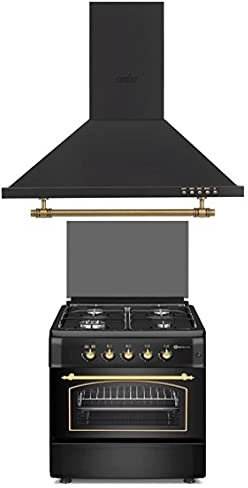 PACK AHORRO COCINA GAS F6S40G2 + CAMPANA HS60PR / ESTILO RUSTICO NEGRO CON RIBETES DORADOS/ANCHO 60 CM/FUEGOS CON ENCENDIDO AUTOMATICO/HORNO 60 L.