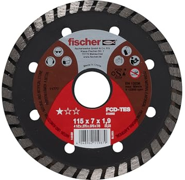 Fischer FCD-TES 115x1,9 DIA Disco da Taglio Diamantato Corona Turbo per Taglio Ultra Veloce Pietra Naturale e Materiali Duri, per Smerigliatrice Angolare, 1 pz