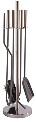 Hammer & Tongs Petworth 5 Piece Fireside Companion Set - Stainless Steel Fireplace Tool Set with Brush, Poker, Shovel, Tongs and Stand - Durable Hearth Accessories for Log Burners