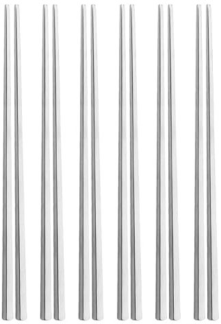 6 Paia di Bacchette da 23 cm in Acciaio Inossidabile 304 Quadrato Bacchette in Metallo Argento Cinese Bacchette riutilizzabili Utensili da Cucina (Color : Silver)