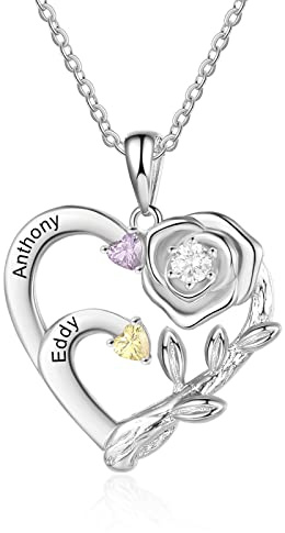 kaululu Kette mit Gravur Damen Herz Anhänger Mama Kette Personalisiert Namenskette für Mutter Halskette Damen Silber Muttertagsgeschenke Jahrestagsgeschenke