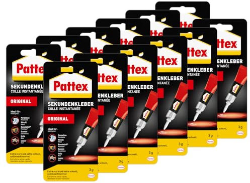 Pattex Sekundenkleber Flüssig, spülmaschinenfester Superkleber für viele Sofortreparaturen, schnelltrocknender farbloser Flüssigkleber, 12 x 3g