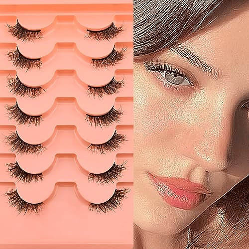 7 paires de demi-cils moelleux Cat Eye, 13mm yeux de chat courts Cils artificiels look naturel, 1/2 coin Faux cils Set, 3/4 Corner Cils Réutilisables Cils de maquillage légers(ZA02)