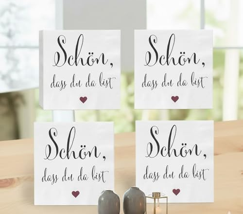 KAMACA Servietten 33x33 cm 3-lagig elegante Papierservietten mit Herz Motiv für Feier Hochzeit Geburtstag Taufe Kommunion Konfirmation Tischdeko Weihnachten (80 Servietten Schön, dass du da bist)