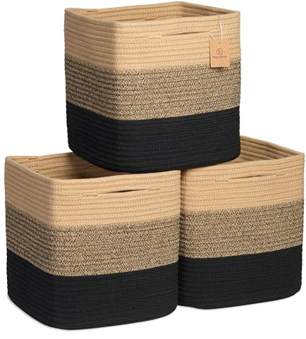 NaturalCozy Aufbewahrungswürfel, 27,9 cm, gewebt, aus Baumwollseil, 3er-Pack Würfel, Quadratische Aufbewahrungskörbe für Regale, Organizer, Klassenzimmer, Kinderspielzeug, Schrank und Babyzimmer