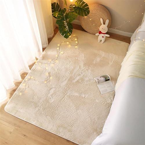 ZWPILY Hochflor Teppich Wohnzimmer Kinderzimmer Flauschig Fellteppich Kunstfell Fellimitat Plüsch Bettvorleger Einfarbig, Waschbar rutschfest, Modern Kunstfell Carpet,Camel,60x110cm