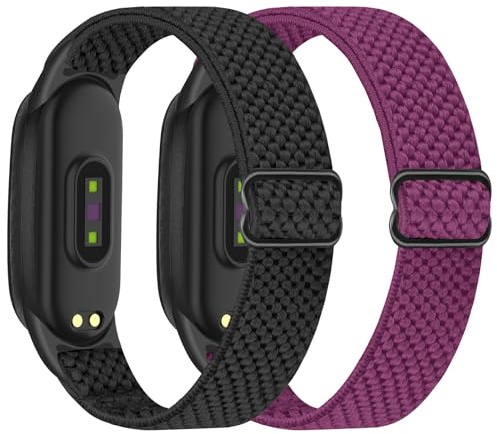 BTTNG Elastiskt band kompatibelt med Xiaomi Band 7/Xiaomi Band 6/Xiaomi Band 5/Xiaomi Band 4/3 Armband Herr Dam Byte Sport Nylon Justerbara Elastiska Armband för, Svart + lila, modernt