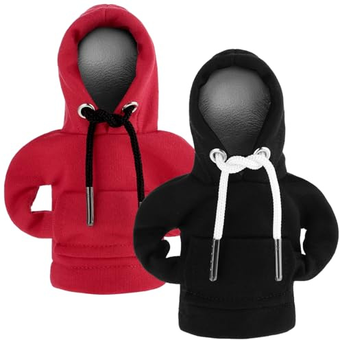 Ymapinc 2 Stück Hoodie Schalthebel, Abdeckung Schalthebel Hoodie Auto Lustige Schaltknauf Abdeckung Auto Accessoires Car Gadgets für Autodekoratives(Rot Schwarz)
