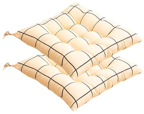 Viusneun 2 er Set Stuhlkissen 40 x 40 cm, Landhaus karo Sitzkissen Ausgezeichneten Sitzkomfort Sitzpolster weicher Outdoor und Indoor Auflagen (Beige)