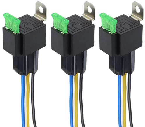 BuleXP 3 Stück Sicherungsrelais 12V 30A ATO/ATC Flachsicherung mit Kabelbaumsatz 4-polige SPST Relais für den Automobilbereich mit Hochleistungskabeln für Auto Marine