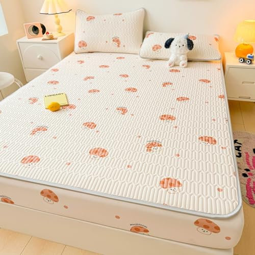 FOREPOTY Schlafzimmer Dekorativ,Sommer Coole Latex-Bettwäsche, Matratzenschoner Mit Cartoon-Aufdruck Für Kinderzimmer, Bettbezug Für Kinderzimmer,Orange,150 * 200cm (1 Stück)