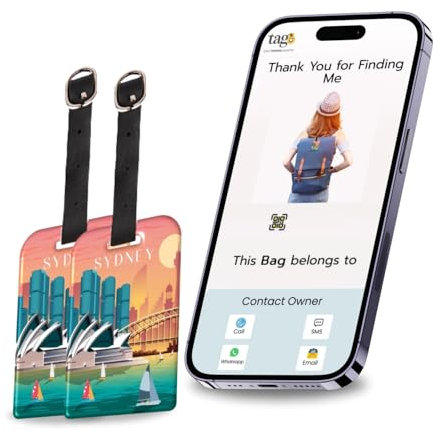 tag8 Sydney Smart Bag Tag | Trendiger Gepäckanhänger ID, modischer digitaler Namensschild | Fluggesellschaftskonform, SITA World Tracer Code aktiviert | Reisegeschenkidee, Sammlerstück