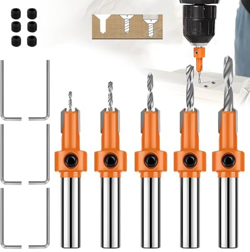 Forêt Bois, 10 Pièces Meche a Bois,Foret a Fraiser Bois, Foret Chanfrein à Bois avec Clé Hexagonale Réglable(2.8/3/3.2/3.5/4 mm)