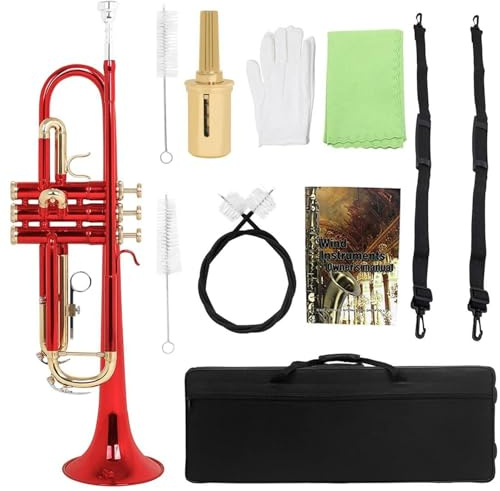 Standard Trompeten Bb B Flache Rote Trompete Bunte Gold Schlüssel Messing Trompete Handschuhe Strap Druck Ventil Zubehör(Style 2)