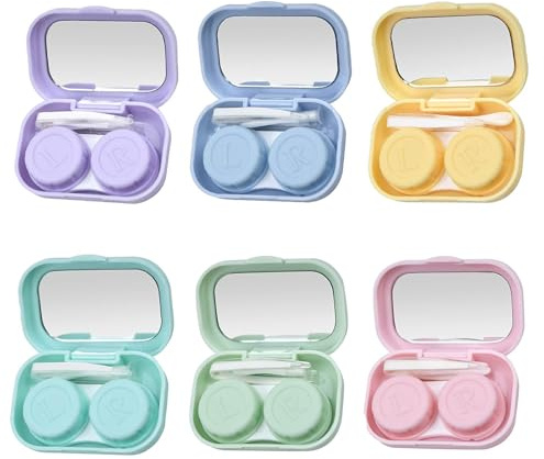MYSUNBAR 6er Pack Kontaktlinsenbehälter, Reise-Set für Kontaktlinsen, Kontaktlinsen Etui, Kontaktlinsen Behälter mit Spiegel, Pinzetten, Kontaktlinsen Entfernen, für Zuhause und Reisen