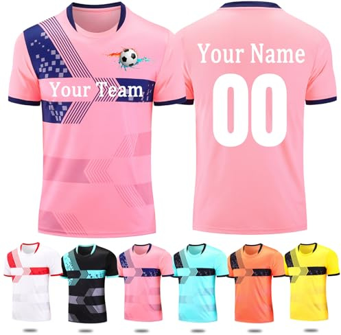 Football Kit Girls Kids Personalised Football Shirt Kids with Name Number Team Logo Pink