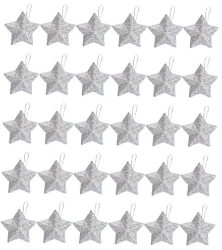OSOLADY Weihnachtsdeko 30 Stück Silberne Sternanhänger Stern-Design Hängende Verzierung Für Zuhause Party
