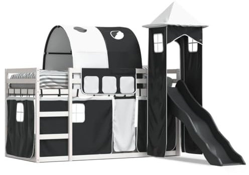Xichuzi Bunk Bed without Mattress with Slide White and Black 90x190 cm Single,Kids Bed With Storage,House Bed