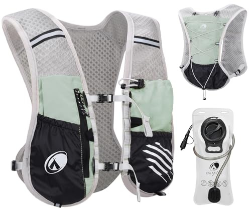 Outplea Gilet Idratazione con Sacca Idrica 2L, Gilet Corsa Running, Leggero Zaino Trail Enduro per Uomo e Donna, Zaino Running per Ciclismo Maratona Trekking, Verde