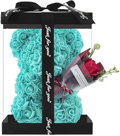 Oso de flores | Oso de peluche de rosas | Bonito oso de flores de peluche | oso de rosas | oso de peluche de rosas con ramo de rosas para el día de San Valentín, aniversario y regalos del día de la
