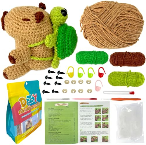 Juvanovo Capybara Häkelset für Anfänger, Capybara Stricken für Anfänger Set, Capybara Crochet set, Capybara Strickset mit Anleitung Stricken, DIY-Handarbeiten für Erwachsene (mit Schildkröten)