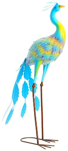 Outsunny Peacock Garden Statue, Standing Garden Ornament, Metal Garden Gift with Stakes for Patio Pond Landscape Decoration, Multi-Colour