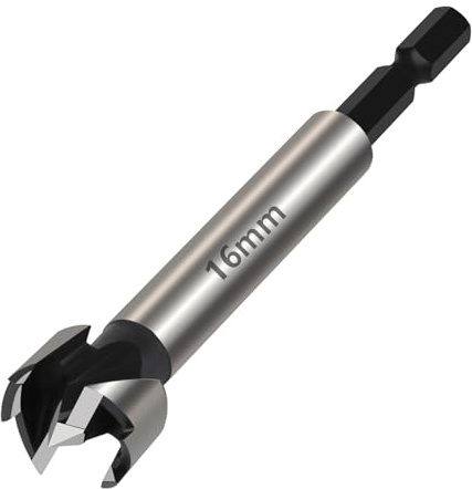 Vearter Broca Forstner de 16 mm, de acero con alto contenido de carbono con vástago hexagonal, broca perforadora para madera, madera maciza, MDF, plástico, aglomerado, madera contrachapada