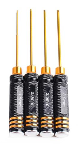 4-teiliges RC-Werkzeug-Sechskantschraubendreher-Set mit Titanbeschichtung, gehärtet, 1,5 mm, 2,0 mm, 2,5 mm, 3,0 mm, kompatibel mit RC-Hubschraubern und Spielzeug