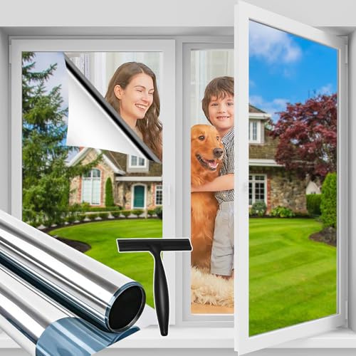 Niviy Vinilos para Cristales Efecto Espejo Lámina Privacidad Ventana Unidireccional Privacidad de Día Protección Solar UV Ideal para Hogar y Oficina Plata 44.5x400CM