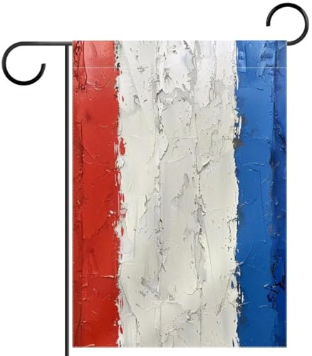 Drapeau de jardin en polyester 30 x 45 cm, drapeau de bienvenue pour l'été, la ferme, les vacances, les décorations extérieures, peint rouge, blanc, bleu rayé