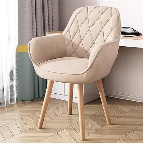 Drehsessel aus Stoff mit Holzbeinen, gepolstert, Esstisch-Schreibtischstuhl für kleine Räume, Büro, Rollstuhl, Make-up-Stuhl für Make-up-Raum, Khaki