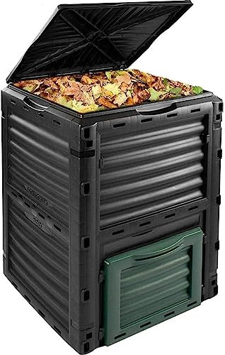 QIANMEI 300 L Garden Compost Bin, Composter Waste Bin Eco Compost Converter Recycling Soil Outdoor Storage Waste Grass Composting Box
