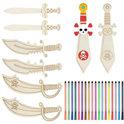HENGBIRD Lot de 12 épée de bricolage pour enfants de 4 ans avec 12 couleurs et 2 pinceaux, kit de bricolage à partir de 4 ans, pour anniversaire d'enfant, à partir de 3 ans, pour fête de pirate, fête