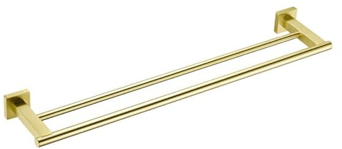 SEIDO Doppelter Handtuchhalter für Badezimmerwand, 61 cm, gebürstetes Gold, Doppel-Handtuchstange mit reichlich Stauraum, SUS 304 Edelstahl-Handtuchhalter, Wandmontage, quadratische Handtuchstangen