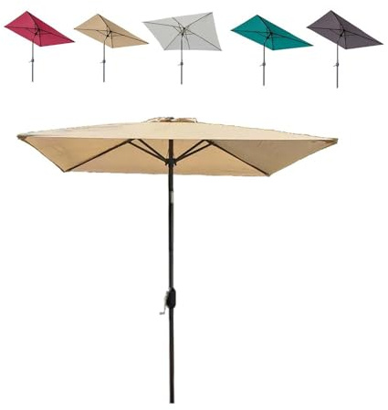 IMUNKT Ombrellone da Giardino Quadrato con Manovella Reclinabile 2x2m 2x3m Ombrellone da Spiaggia Ombrellone da Balcone Portatile per Mercato, Cortile, Esterni(Khaki,2x3m(6.5'x10'))