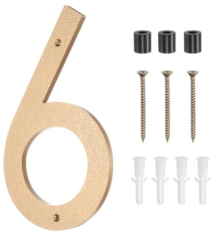 sourcing map Numéros de maison modernes pour l'extérieur, 25,4 cm, grands numéros d'adresse flottants en métal avec kit de clous pour appartement, bureau, hôtel, chambre (doré, numéro 6)