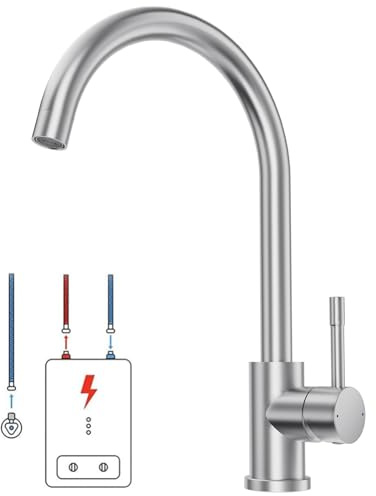 Niederdruck Armatur Küche Edelstahl für Durchlauferhitzer - Wasserhahn für Boiler - 360° Drehbar Küchenarmatur Niederdruck - Niederdruckarmatur mit 3 Anschlüsse - Mischbatterie für Untertischboiler