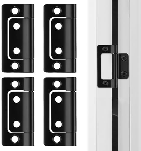 Door Hinges Black 4 Pcs, 2 Inch Flush Hinges Non Mortise Hinge Cupboard Door Hinge No Noise Matt Black Stainless Steel Small Hinges for Wooden Doors Cabinet Wardrobe Internal External Doors