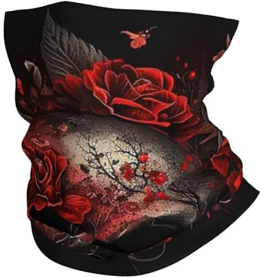 Roter Totenkopf Und Rose – Düstere Kunst Unisex Halswärmer Warm Loopschal Elastisch Multifunktionstuch Für Radfahren Laufen Winter Skifahren