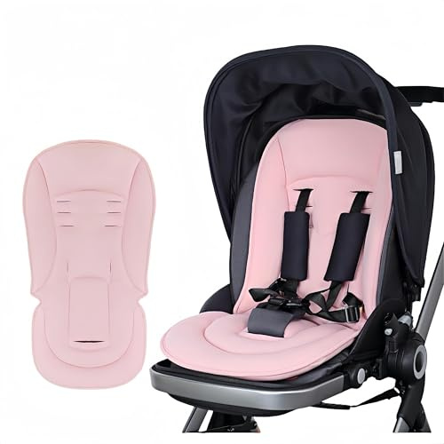 Buggy Sittdyna av bomull, kan användas på båda sidor, universellt för 99 % barnvagnsmodeller, andas och maskintvättbar, med ryggstöd (rosa)