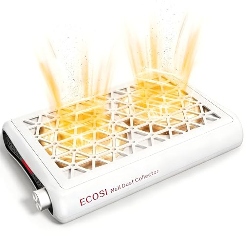 ECOSI Nail Dust Collector, 8000RPM & 1600PA Dual Turbo Professional Vacuum Fan Dust Extractor with 30 Pcs Filter Papers, Stepless Adjustable Suction for Manicure, Salon Nail Tech & Home