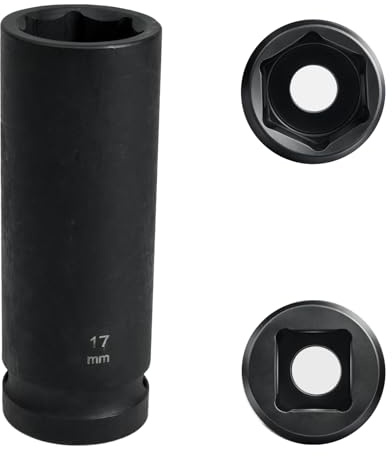 Flewdart Not 17 mm lång 1/2 tum sexkant, 6-kantig sexkantmutter 17 mm 1/2, ratel med mutter 17 mm, 78 mm lång, krommolybdenstål, CR-MO