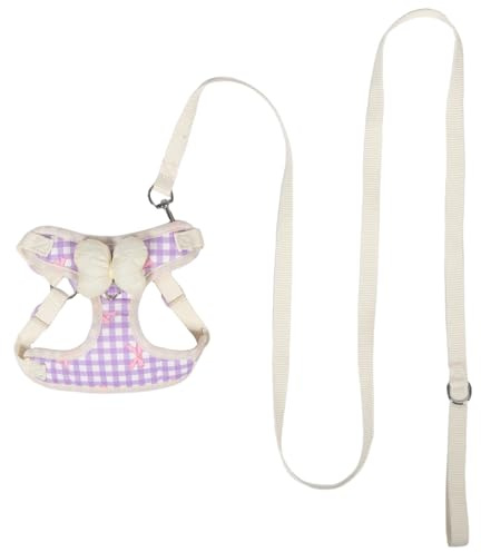 Alipis Harnais pour Petits Chiens à Carreaux avec Nœud, Ensemble Réglable en Tissu pour Activités Extérieures et Entraînement, Convient aux Chiots et Chats de 2-3kg