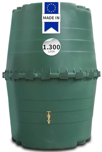 GARANTIA TOP-Tank Regentonne 1300 Liter dunkelgrün - Regenfass, Wassertank, Regenwassertonne, Wassertonnen für Garten, Wasserbehälter, Weithalsfass, Fass, Regenwassertank, Wasserfass