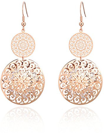 Hohler Baumel Ohrringe für Damen, hypoallergen rosévergoldet/versilbert Tropfenohrringeinsatz Zirkonia-Kristall (Roségold)