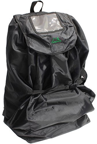 CampTeck U6854 Car Seat Travel Bag with Backpack Straps (83 x 43cm) Water Resistant Polyester with Attached Storage Pouch and Name Card Window – Transit, Travel Security, Gate Check and More – Black