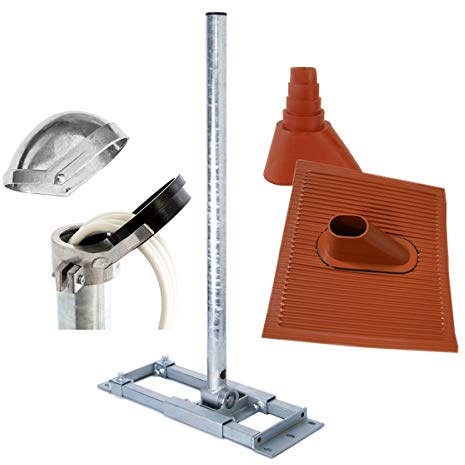 Premium X Deluxe X130-48 SAT Dachsparrenhalter 130 cm Mast 48 mm Sparren-Halterung mit Kabeldurchführung für Satelliten-Antenne Satellitenschüssel inkl. Dach-Abdeckung Set rot