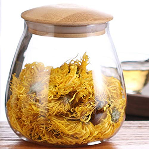 TAMUME 800ml Vaso da Cucina in Vetro con Coperchio in Legno, Scatola del Tè o Contenitore per Caffè in Grani, Dosatori ed Erogatori per Condimenti (800ML)